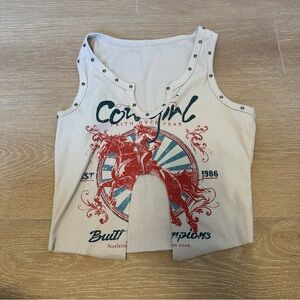 5 for $25 SHEIN Graphic Stud-Trim cutout Tank Top with Rodeo Print